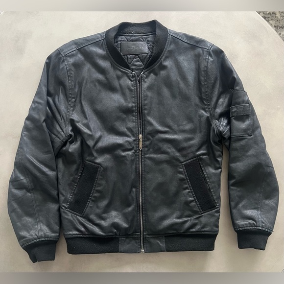 7 for All Mankind Waxed/Coated Denim Bomber Jacket - Picture 1 of 7